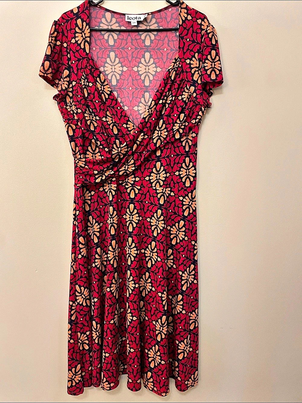 Leota Floral Wrap Maxi Dress in Navy, Red & Orange XXL Like New